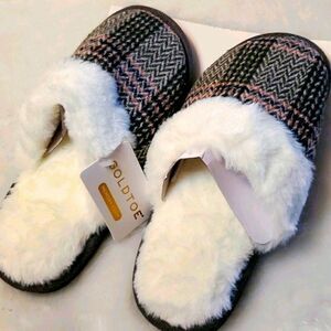 Gold Toe Plaid Slipper Faux Fur Lining S (6/7) NEW